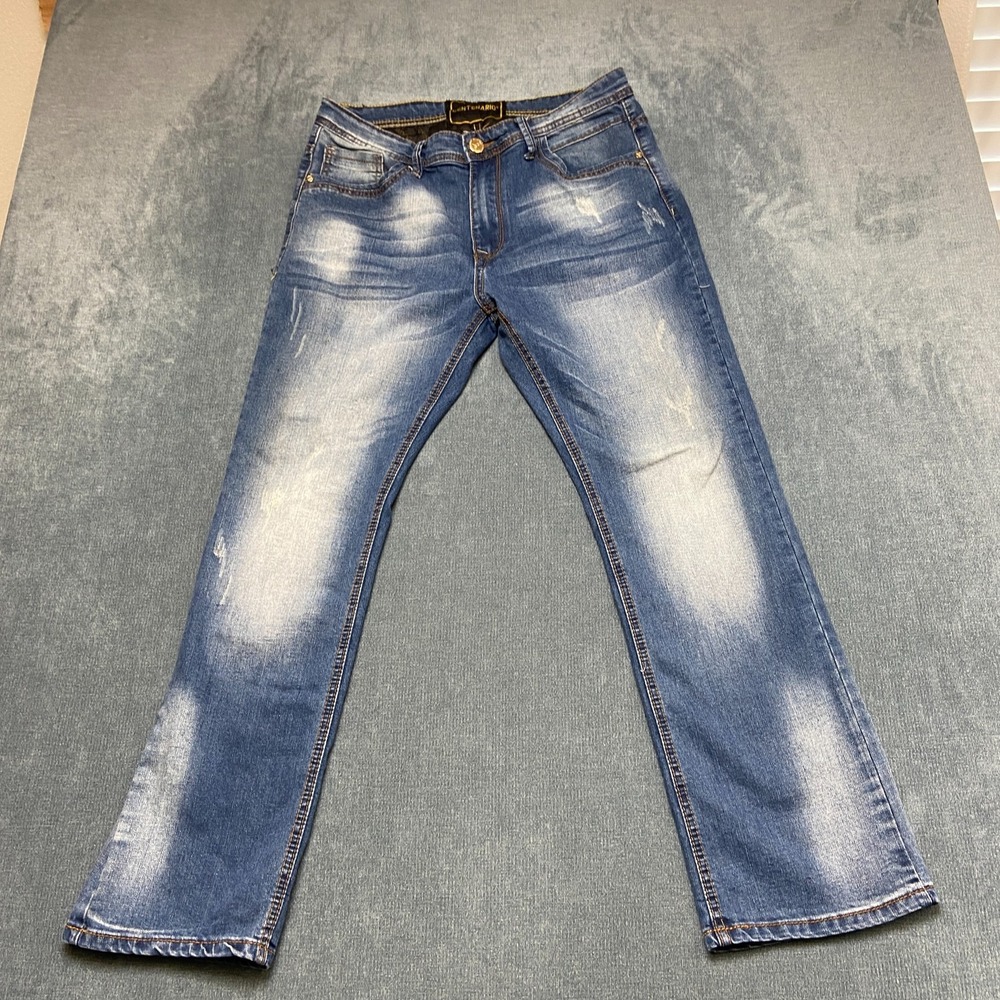 Centenario Jeans Mens 34 Blue Denim Medium Wash Stretch Pockets Straight Leg